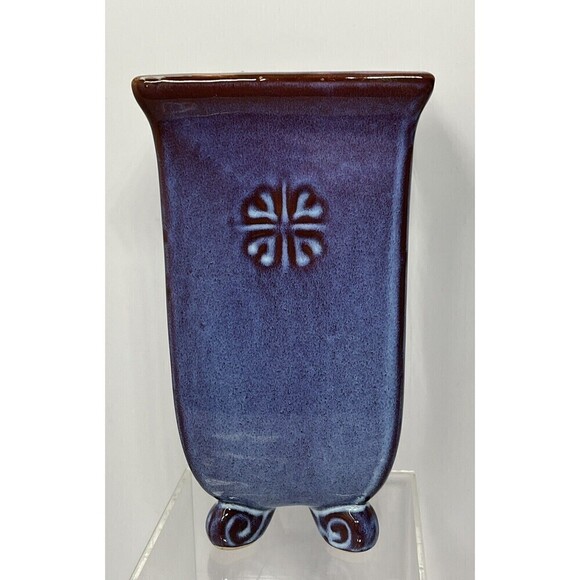 Ceramic Pottery Glazed Square Footed Vase Y2K Beaufort, NC Unsigned * Tiny Flaw - Picture 1 of 12